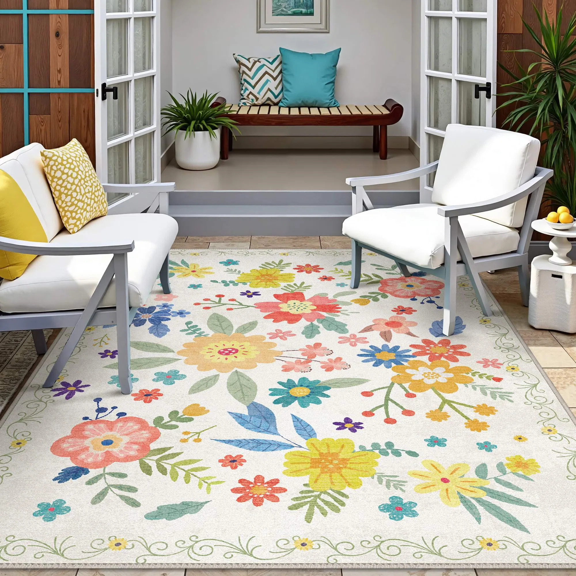 Aloha Washable Rug Outdoor Floral, Non-Shedding & Easy to Clean, Ideal for Patio, Backyard, Mudro... | Wayfair North America
