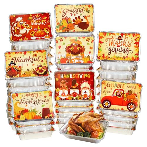 40Pcs Fall Thanksgiving Leftover Containers with Lids, Thanksgiving to Go Food Containers with Lids, Thanksgiving Aluminum Foil Pans Cookie Tins for Party Gift Giving Disposable Leftovers | Amazon (US)