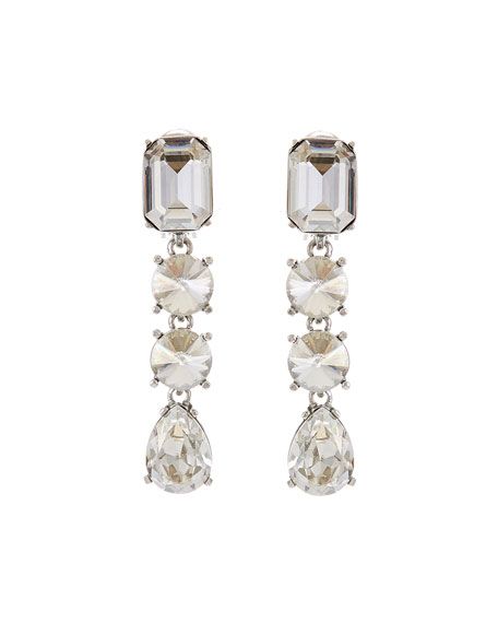 Oscar de la Renta Classic Large Crystal Clip Earrings | Neiman Marcus