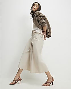 Cream Poplin Culottes | River Island UK & IE