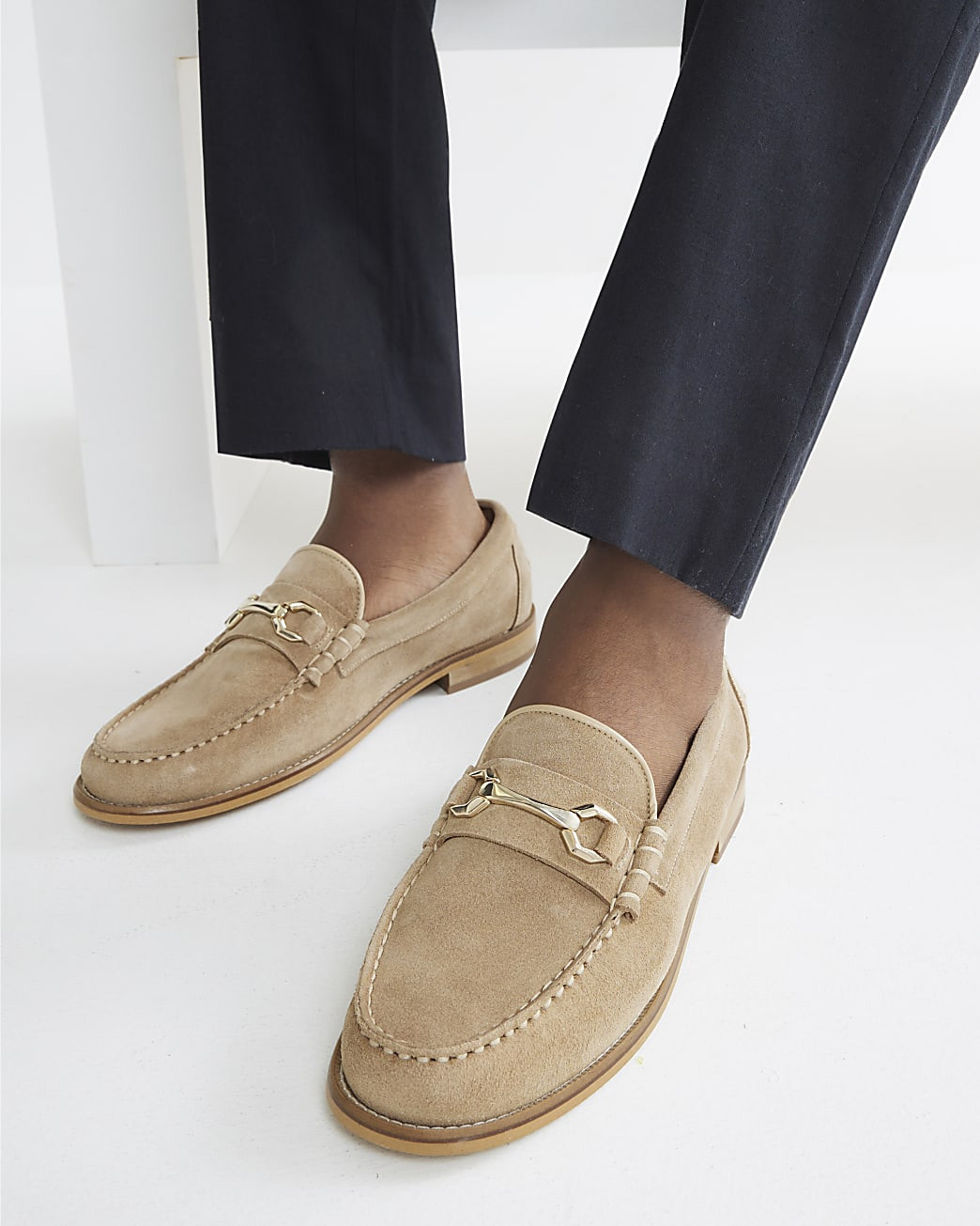 Beige Premium Suede Snaffle Loafers | River Island UK & IE