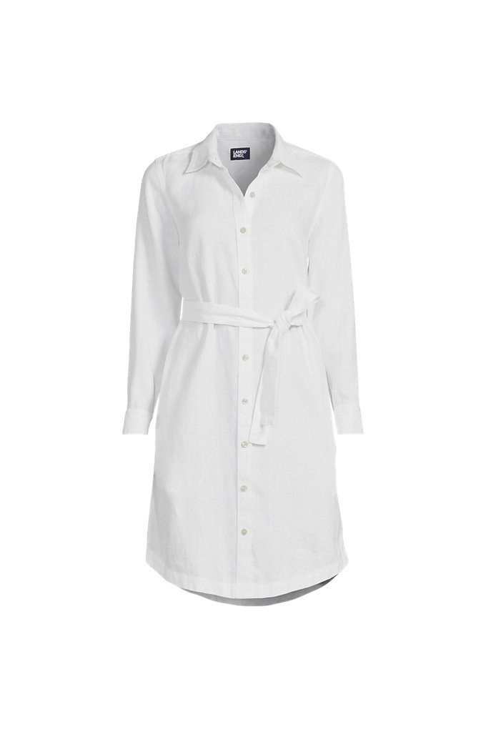 Women's Long Sleeve Linen Shirt Dress - Lands' End - White - L | Lands' End (US)