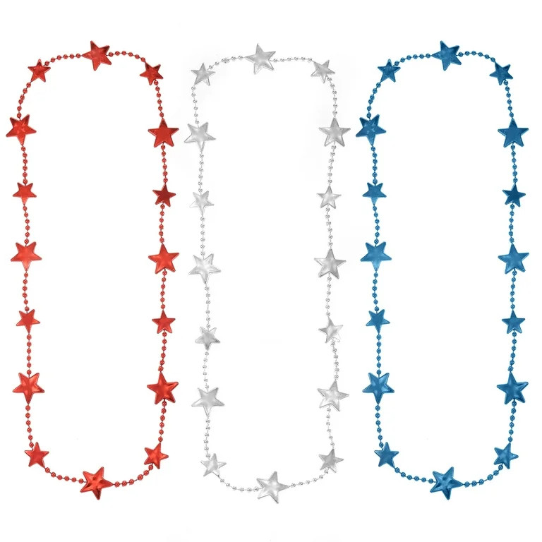 Way to Celebrate Americana Red, White, and Blue Metallic Beaded Necklace Set | Walmart (US)