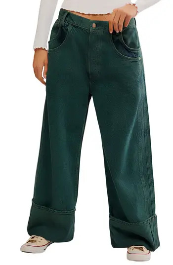 Free People Final Countdown Cuffed Wide Leg Jeans in Green at Nordstrom Rack, Size 26 | Nordstrom Rack