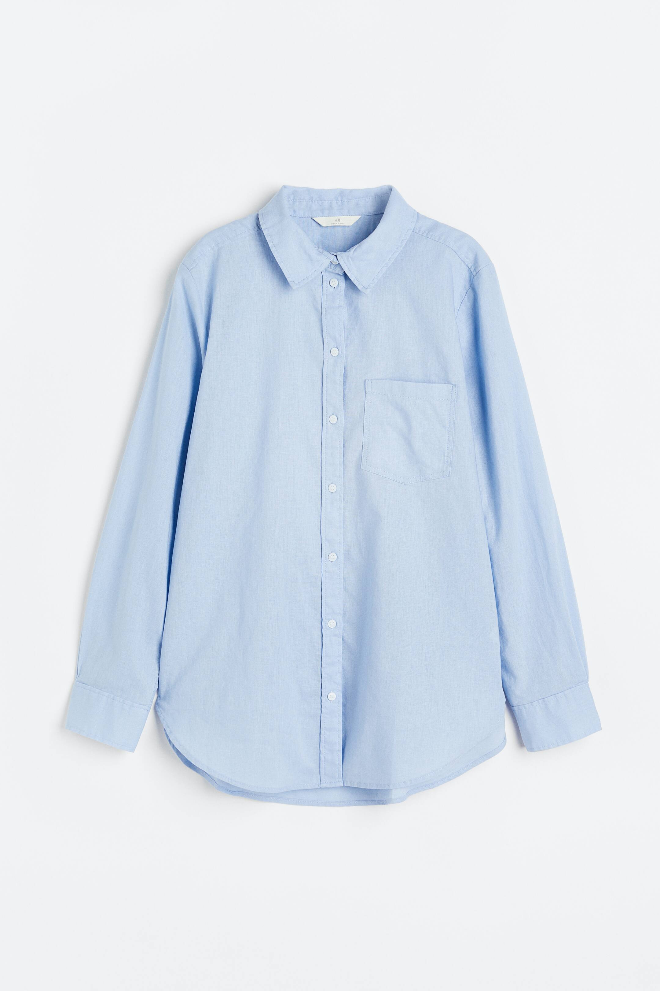 Camisa en mezcla de lino - Manga larga - Largo normal - Azul claro - MUJER | H&M ES | H&M (FR, IT, ES, PT, BE)
