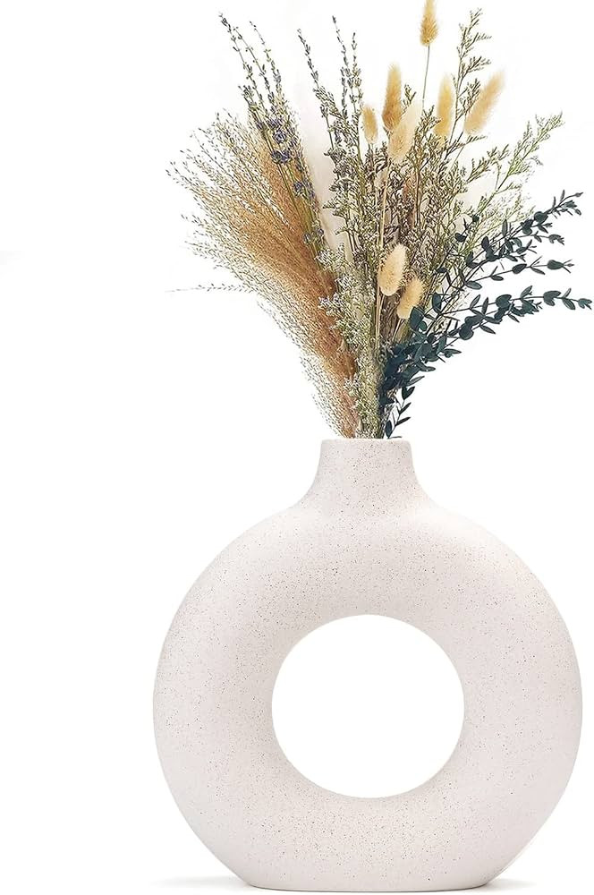 CEMABT White Donut Vase Hollow Ceramic Vase for Flowers Handmade Minimalist Boho ins Style Modern... | Amazon (US)