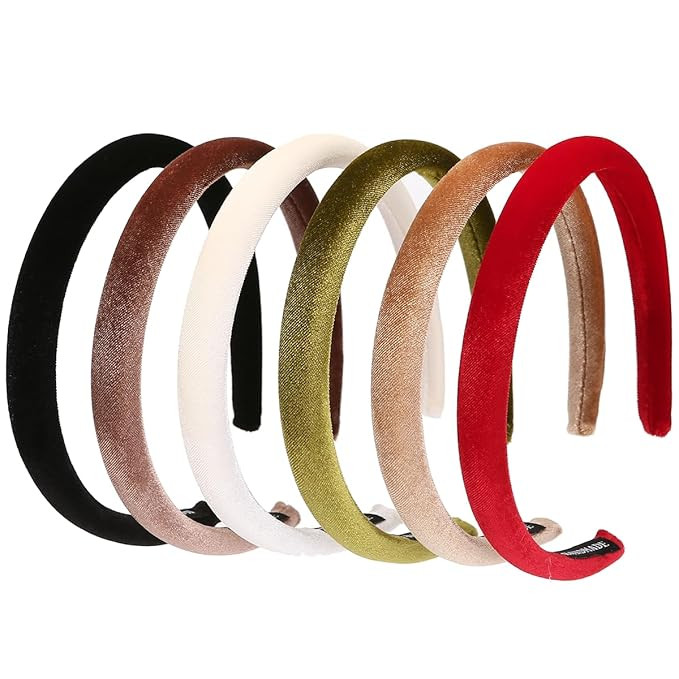 6Pcs Velvet Headbands Women Hair Head Bands Padded Headbands 1.7cm Solid Color Hair Band Fashion ... | Amazon (US)