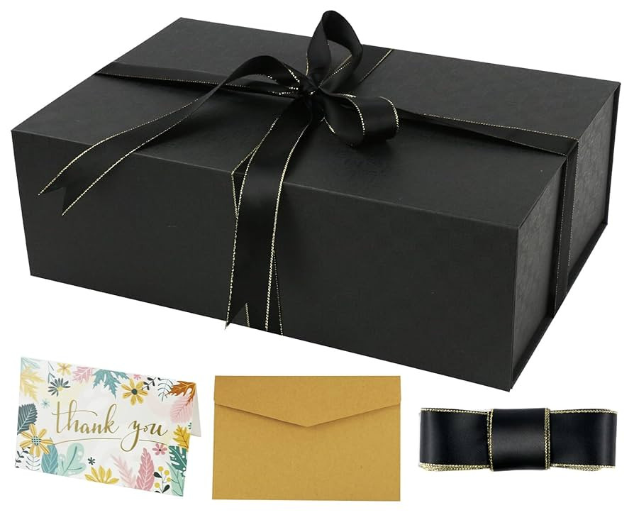 YINUOYOUJIA Large Black Gift Box14x9x4.5 inches,Gift Boxes with Magnetic Closure Lid,Ribbon and C... | Amazon (US)