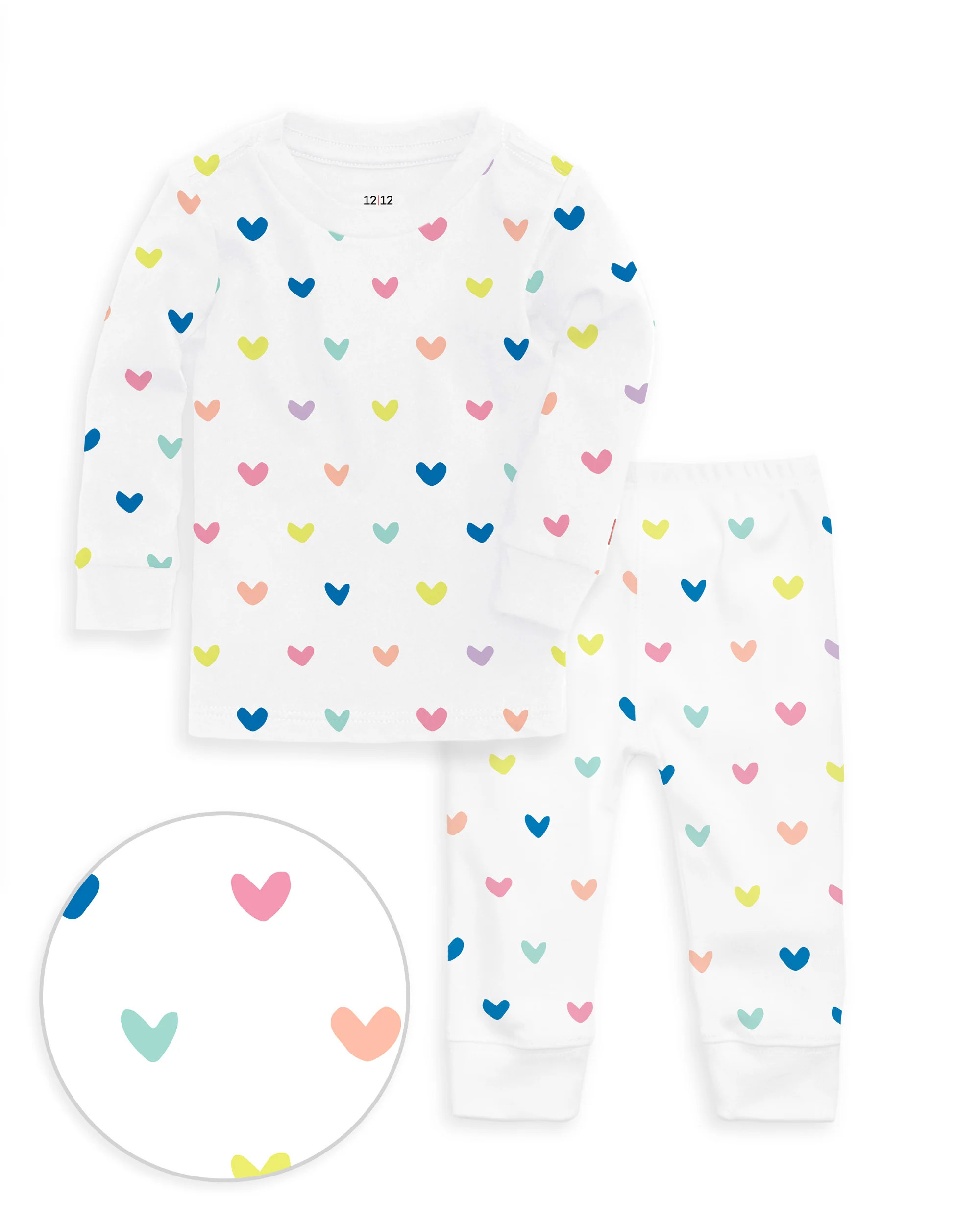 The Organic Long Sleeve Pajama Set [Rainbow Hearts] | 1212