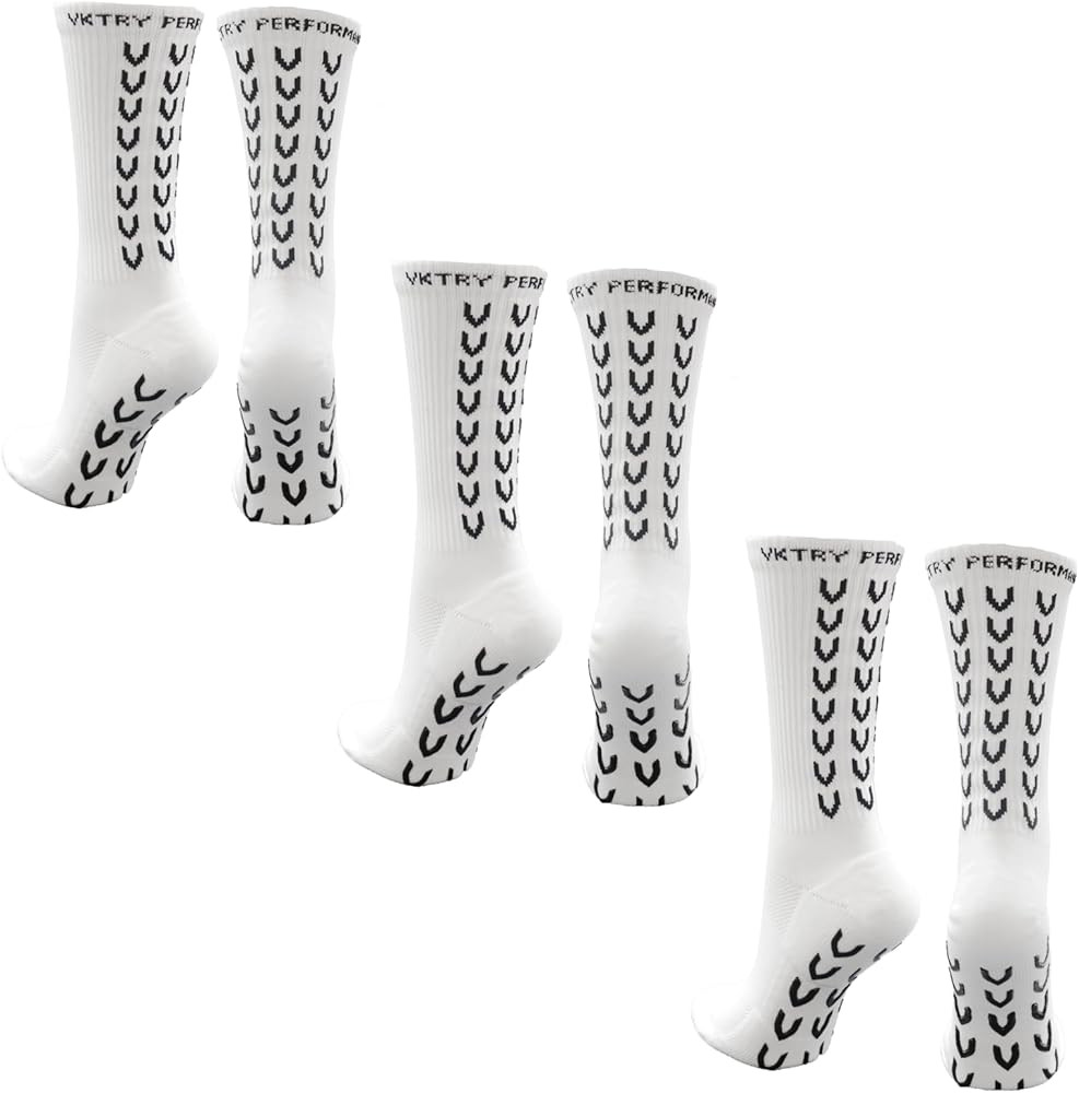 VKTRY Athletic Grip Socks - Anti Slip Sport Mid Calf - For Cleats & Sneakers | Soccer, Football, ... | Amazon (US)