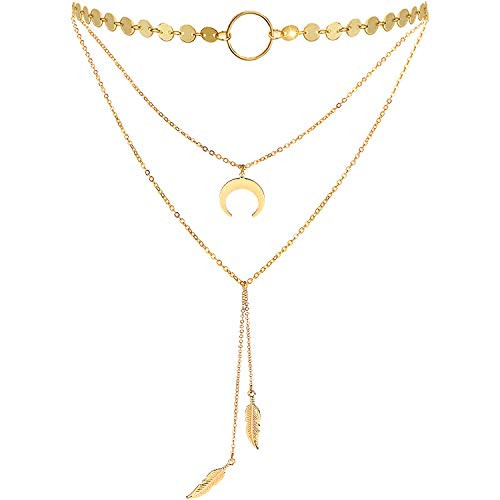 Suyi Stylish Layered Sequins Choker Necklace with Thin Long Chian Pendant for Women Lady | Amazon (US)