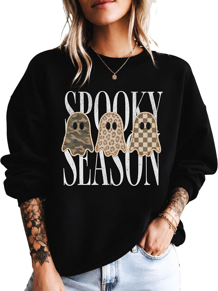 Olive Loves Apple Ink Spooky Season Sweatshirt for Women & Teen Girls Halloween Camo Leopard Ghos... | Amazon (US)