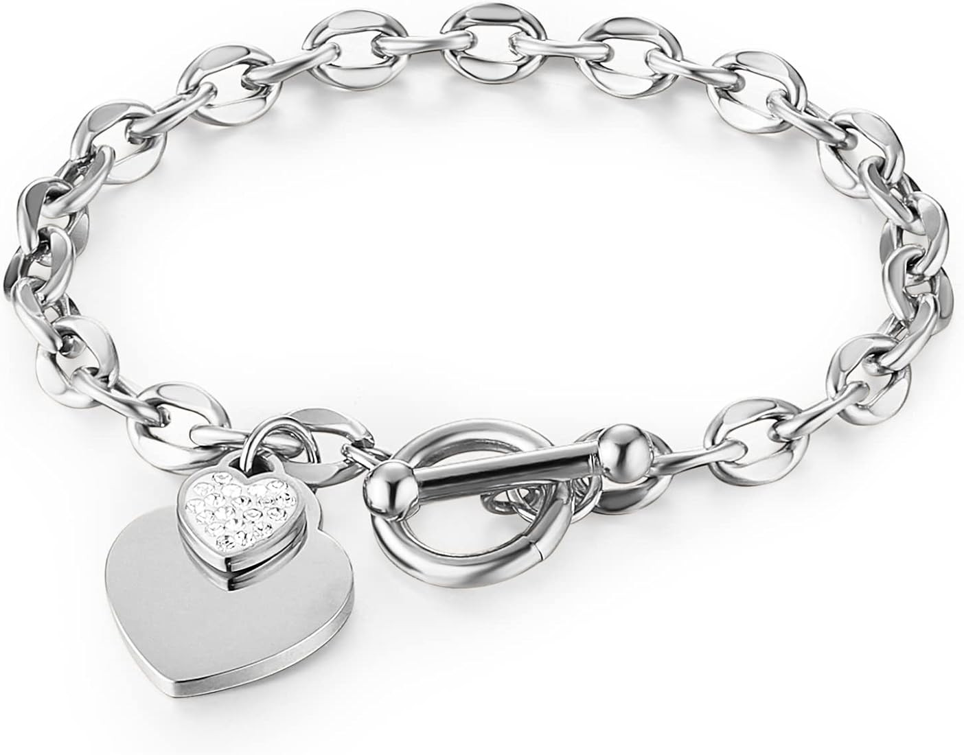 HZMAN Stainless Steel Silver/Rose/18k Gold Plated Zircon Heart Bracelet for Women Romantic Gift T... | Amazon (US)