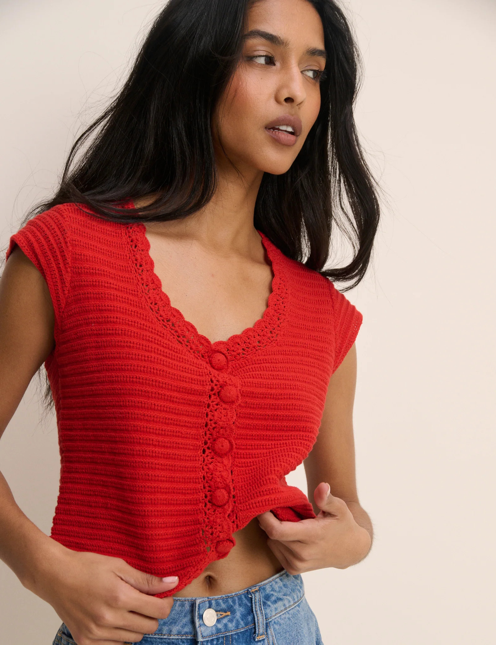 Red Crochet Trim Top | Nobody's Child
