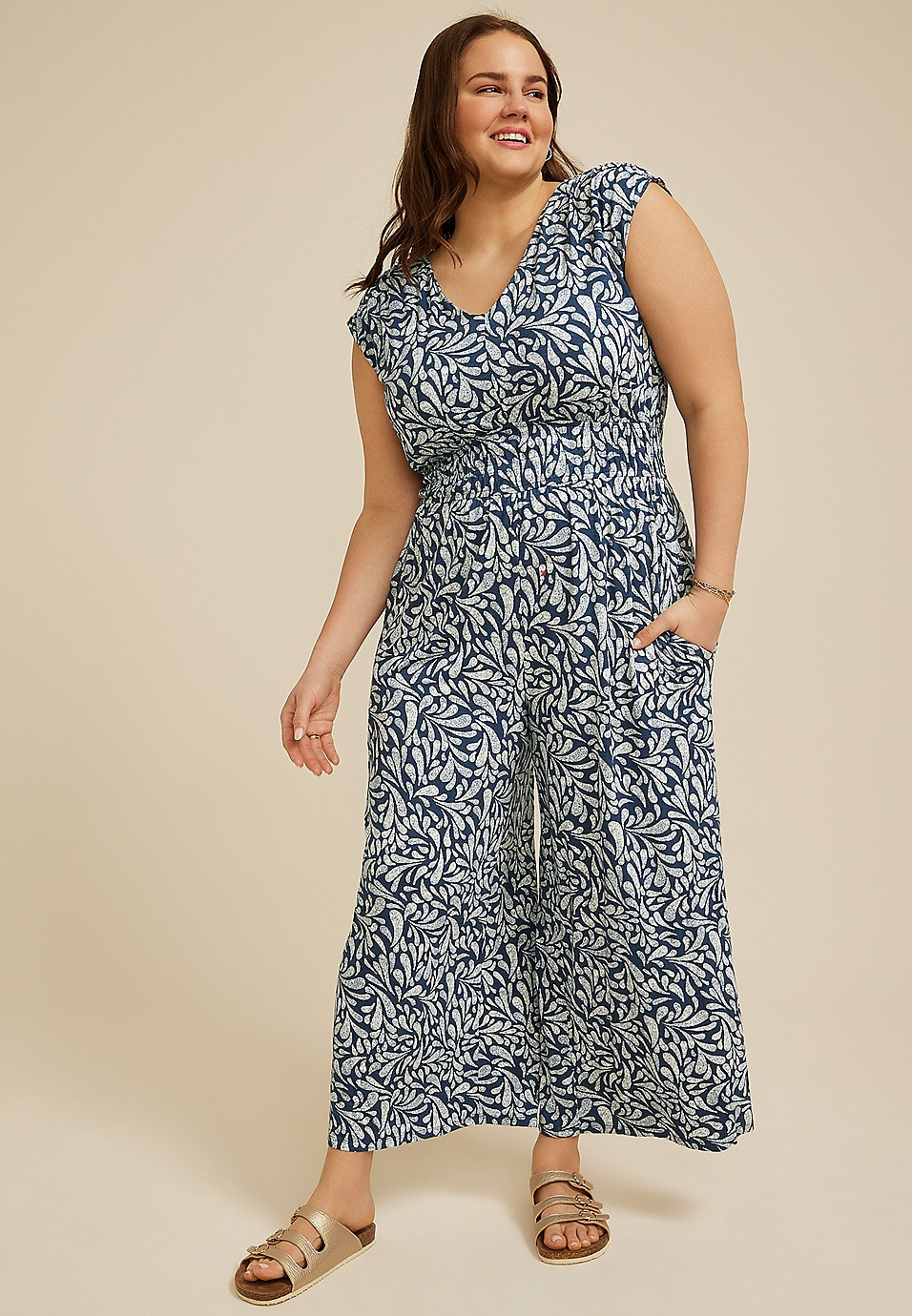 Plus Size 24/7 Cap Sleeve Empire Waist Jumpsuit | Maurices