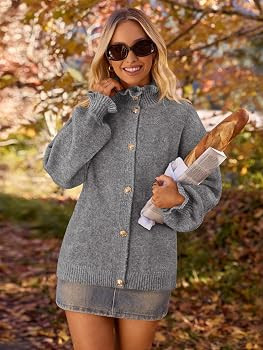 MEROKEETY Women's Ruffle Cardigan Sweaters 2025 Trendy Fashion Button Down Chunky Long Sleeve Cas... | Amazon (US)
