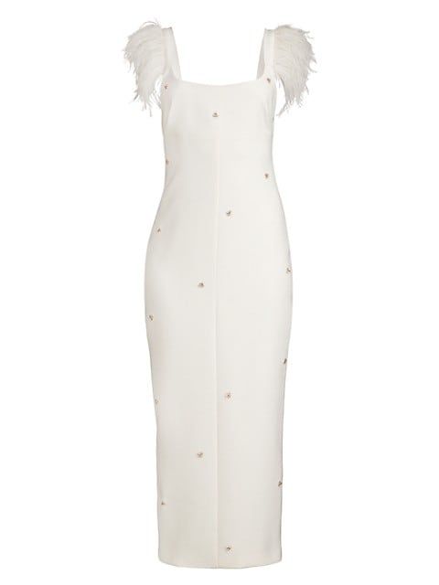 LIKELY Cameron Ostrich Feather-Trimmed Midi-Dress | Saks Fifth Avenue