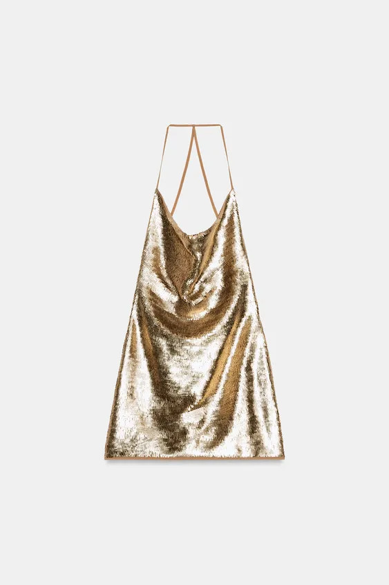 SEQUINNED DRAPED HALTER MINI DRESS | Zara US