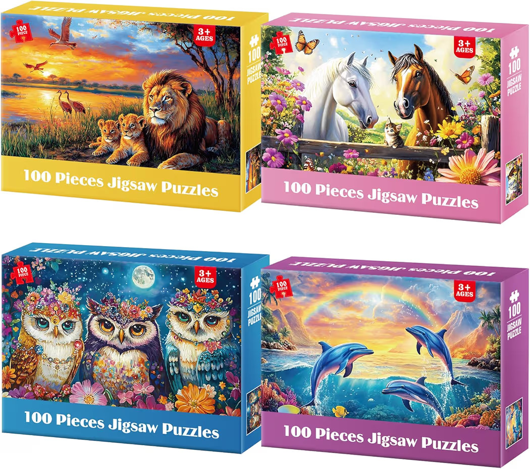 4-Pack Puzzles for Kids Ages 6-8 8-10 Year Old - Lions Horses Owls Dolphins, Large Piece Puzzles ... | Amazon (US)