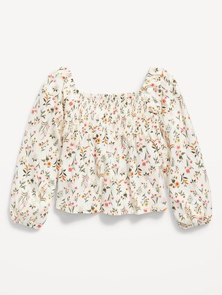 Smocked Floral-Print Jersey Long-Sleeve Top for Girls | Old Navy (US)