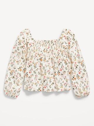 Smocked Floral-Print Jersey Long-Sleeve Top for Girls | Old Navy (US)