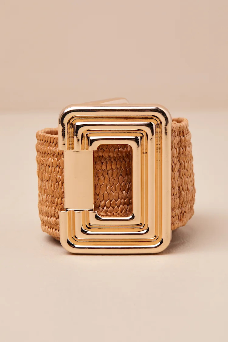 Dajana Tan and Gold Straw Woven Belt | Lulus