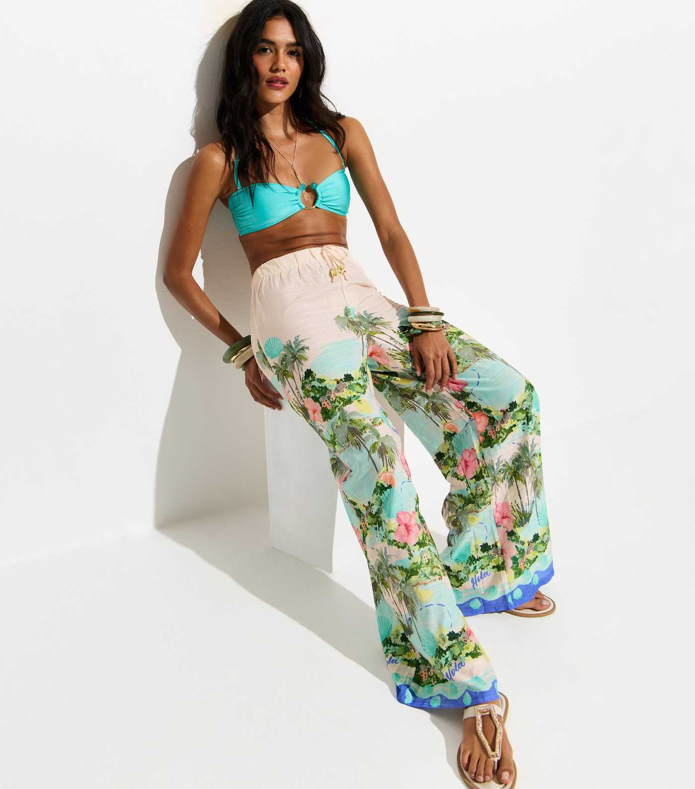 White Tropical Print Wide Leg Trousers | New Look | New Look (UK)