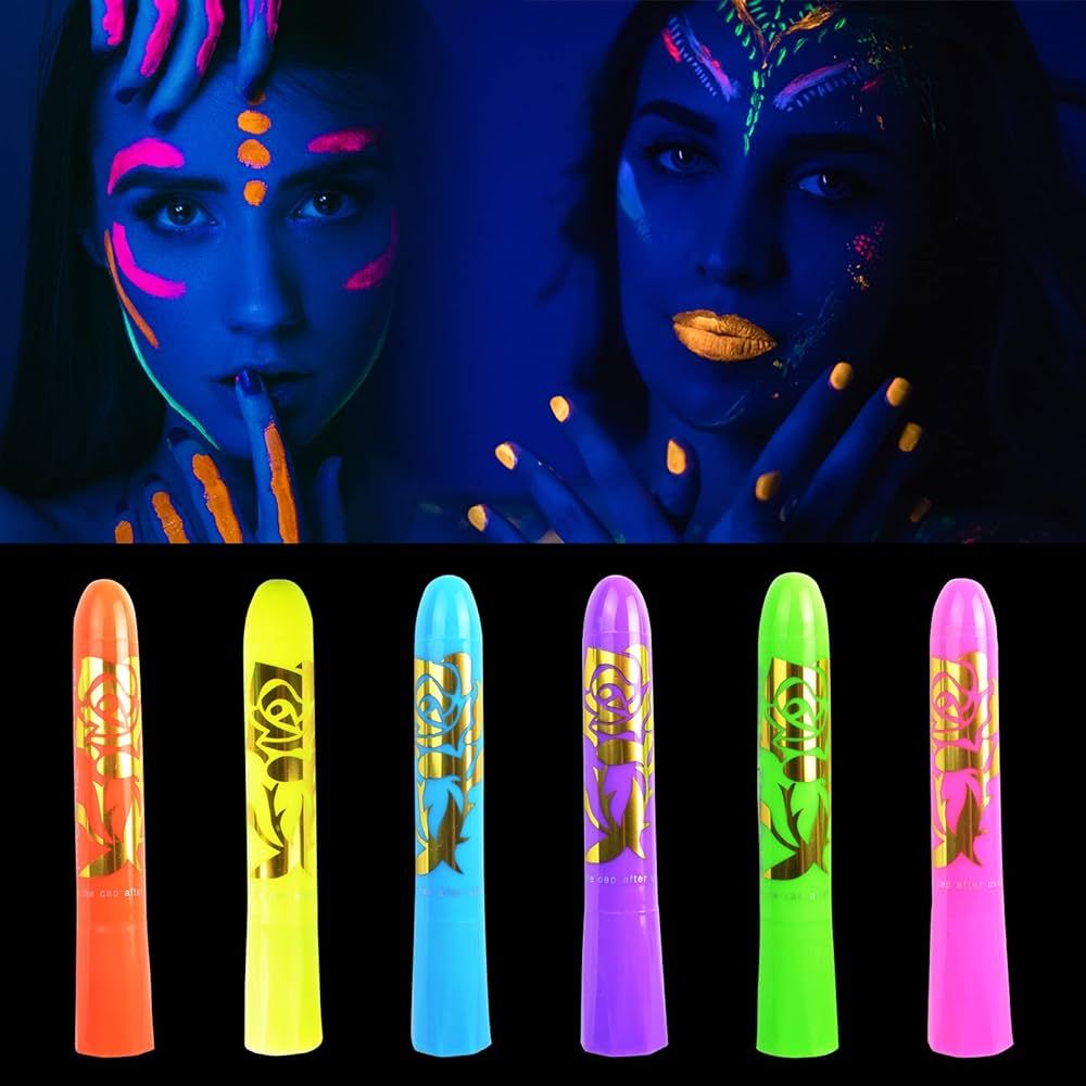 6 Pcs Glow in The Black Light Body Face Paint, Face Painting Kit, UV Crayons Kit Fluorescent Body... | Amazon (US)