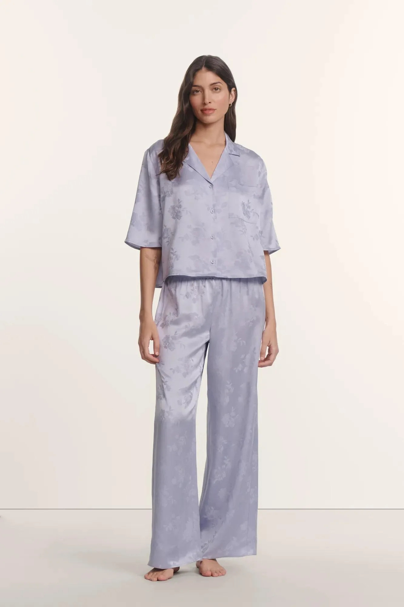 Inez Washable Silk Jacquard Relaxed Wide Leg Pant PJ Set | Eberjey