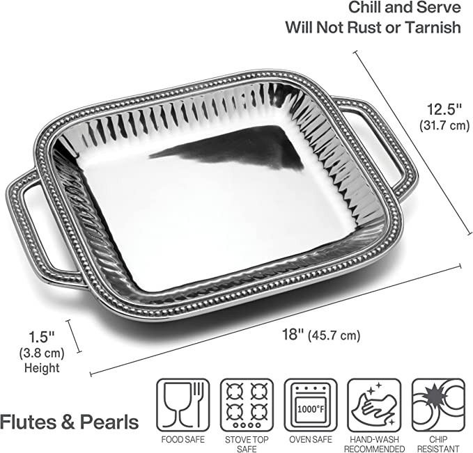 Amazon.com | Wilton Armetale Flutes and Pearls Rectangular Serving Tray with Handles, 18-Inch-by-... | Amazon (US)