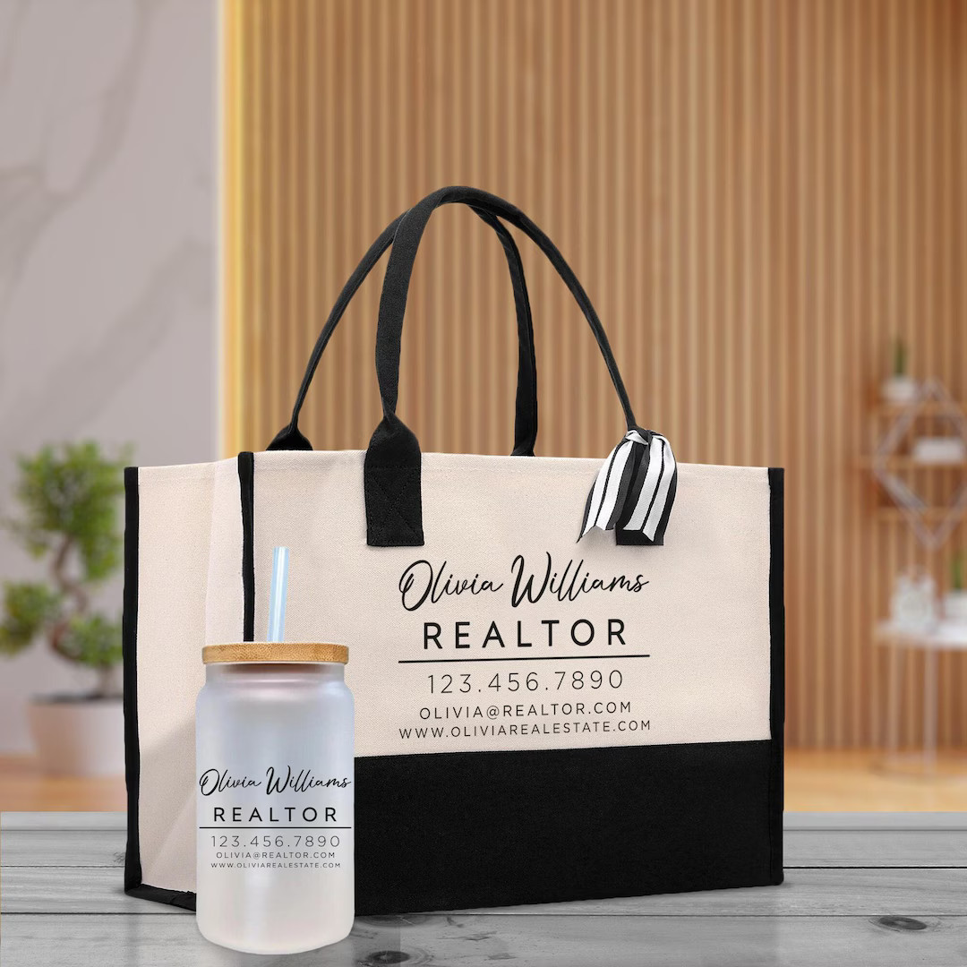 Realtor Tote Bag Personalized Business Tote Bag Custom Real Estate Agent Gift Bulk Business Logo ... | Etsy (US)