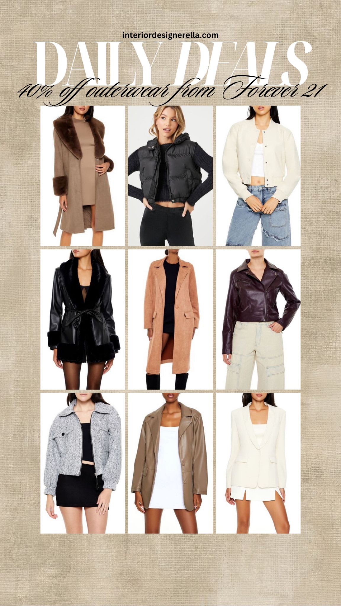 Get 40% off gorgeous outerwear and jackets from forever 21! Tap the images to shop! XO!

#LTKStyleTip #LTKSaleAlert #LTKSeasonal