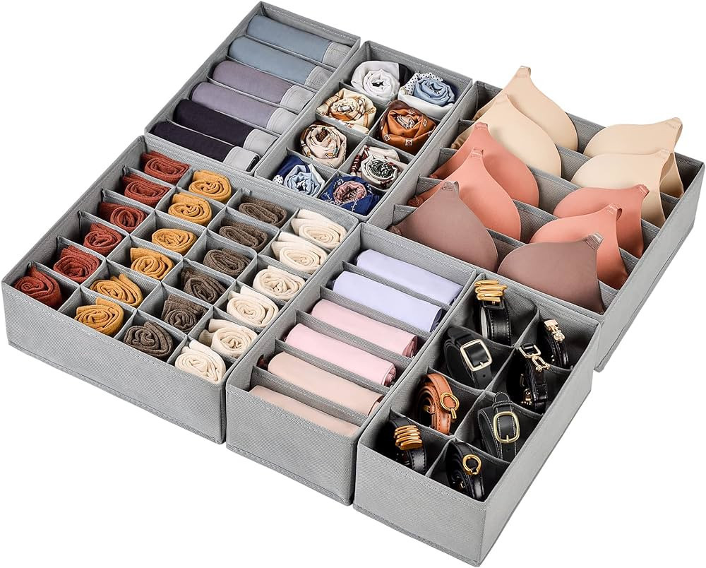 HAUSEIN 6 Pack Sock Underwear Drawer Organizer Dividers, 57 Cell Foldable Closet Organizers and S... | Amazon (US)