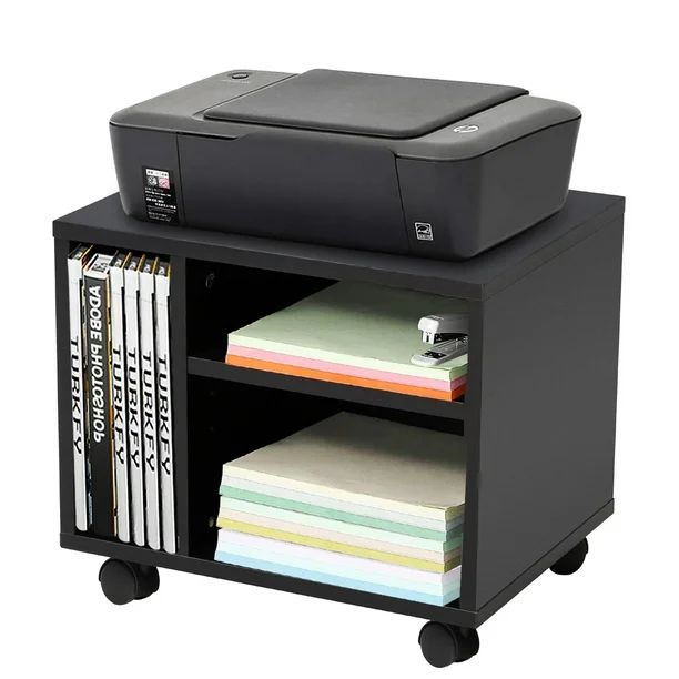 2-Layer Mobile Wood Printer Stand Cabinet with 3 Storage Compartments | Walmart (CA)