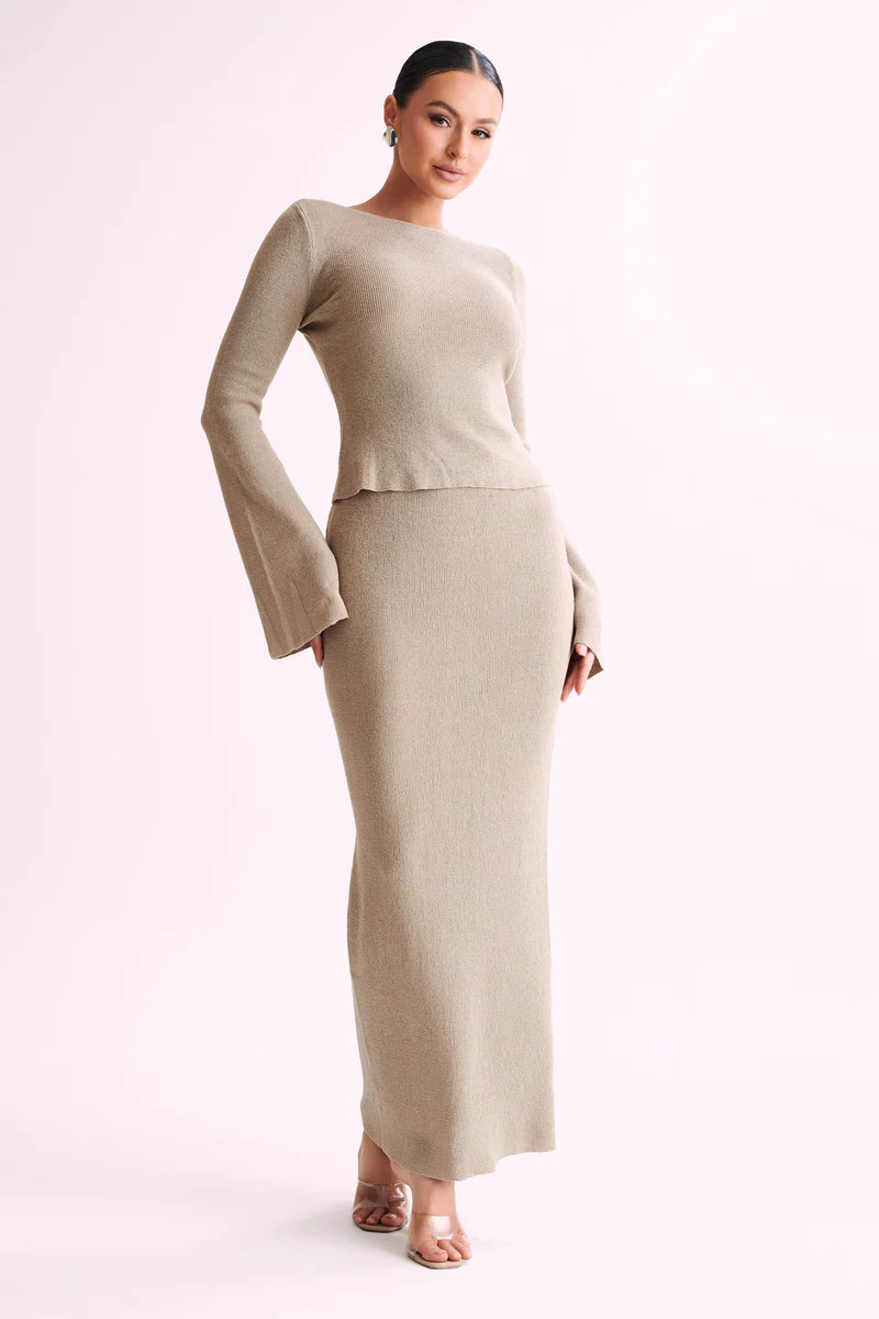 Maribelle Knit Maxi Skirt - Taupe | MESHKI US