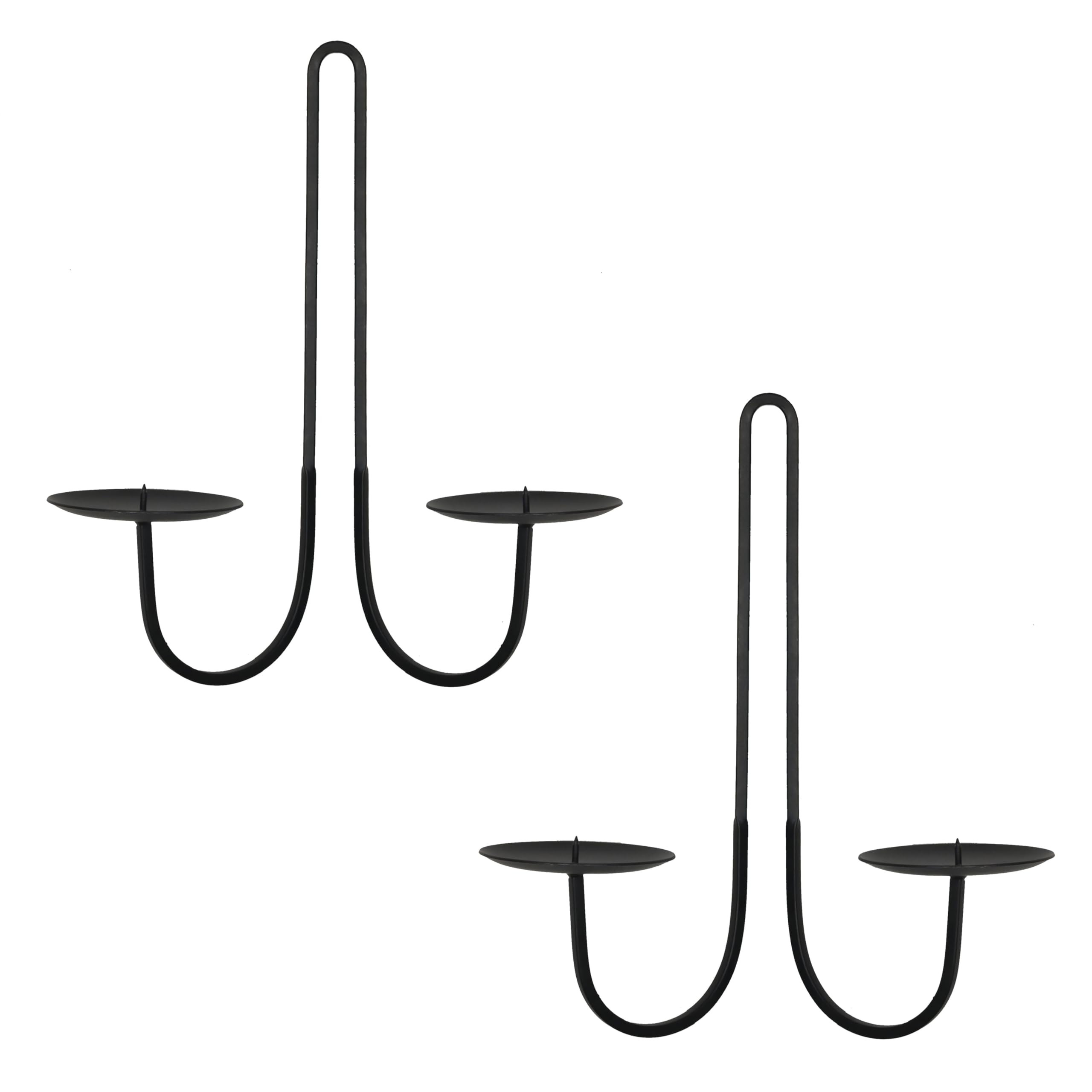 Double Armed Iron Candle Holders Metal Wall Candle Sconce Holder Set of 2 Black Modern Wall Candl... | Amazon (US)