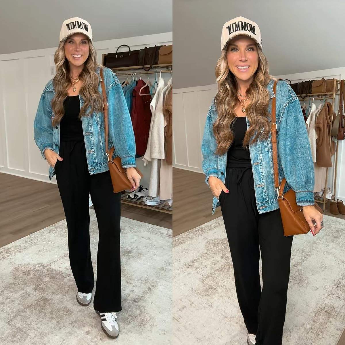 The kind of matching lounge set that makes staying in or stepping out feel put together. 

Styling this affordable black tank top and wide leg pants set with my favorite oversized denim jacket, stylish sneakers, and a mom hat for an easy casual chic outfit.  

 #LTKootd #LTKmomlife #LTKSeasonal
