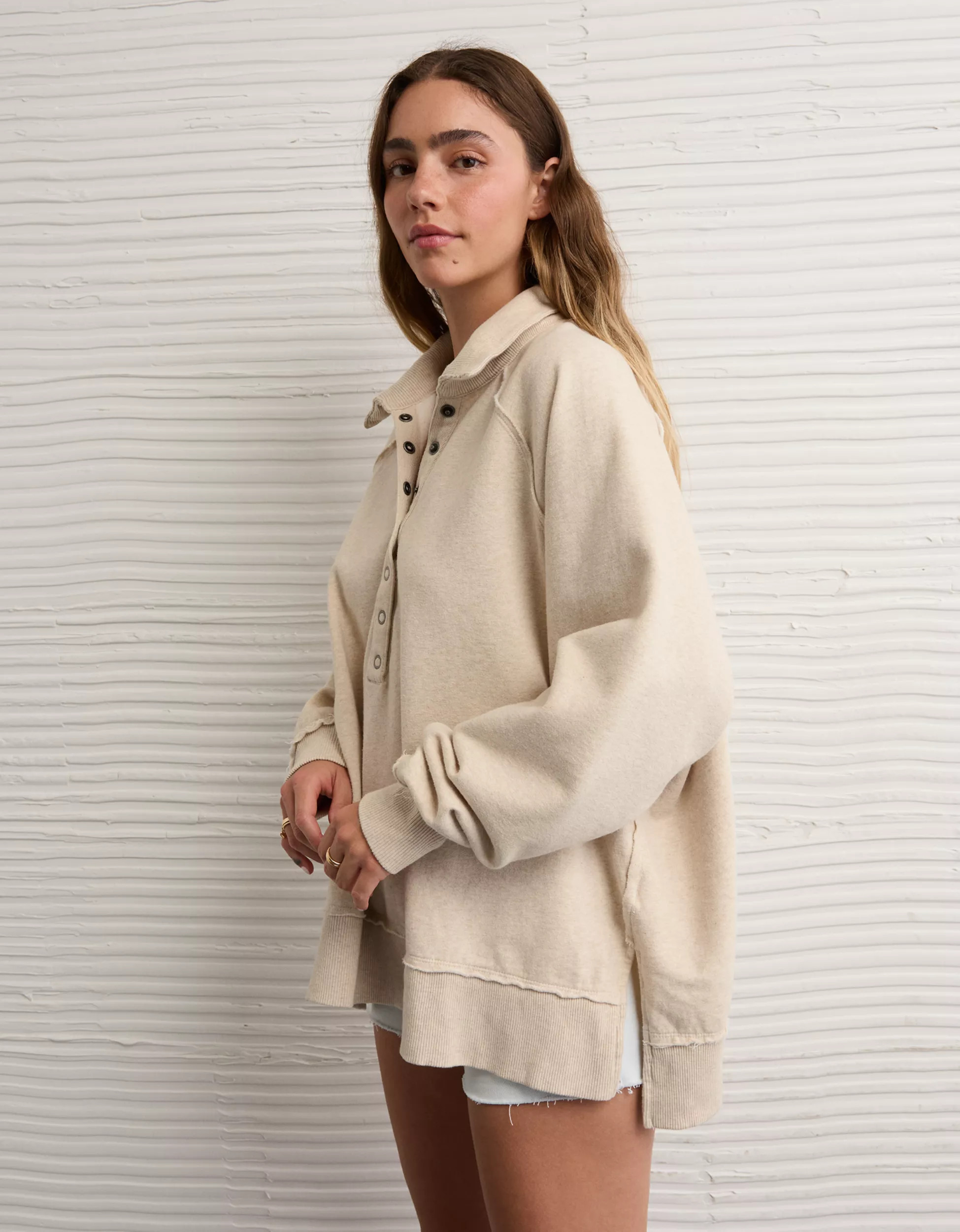 AE Big Hug Henley Sweatshirt | American Eagle Outfitters (US & CA)