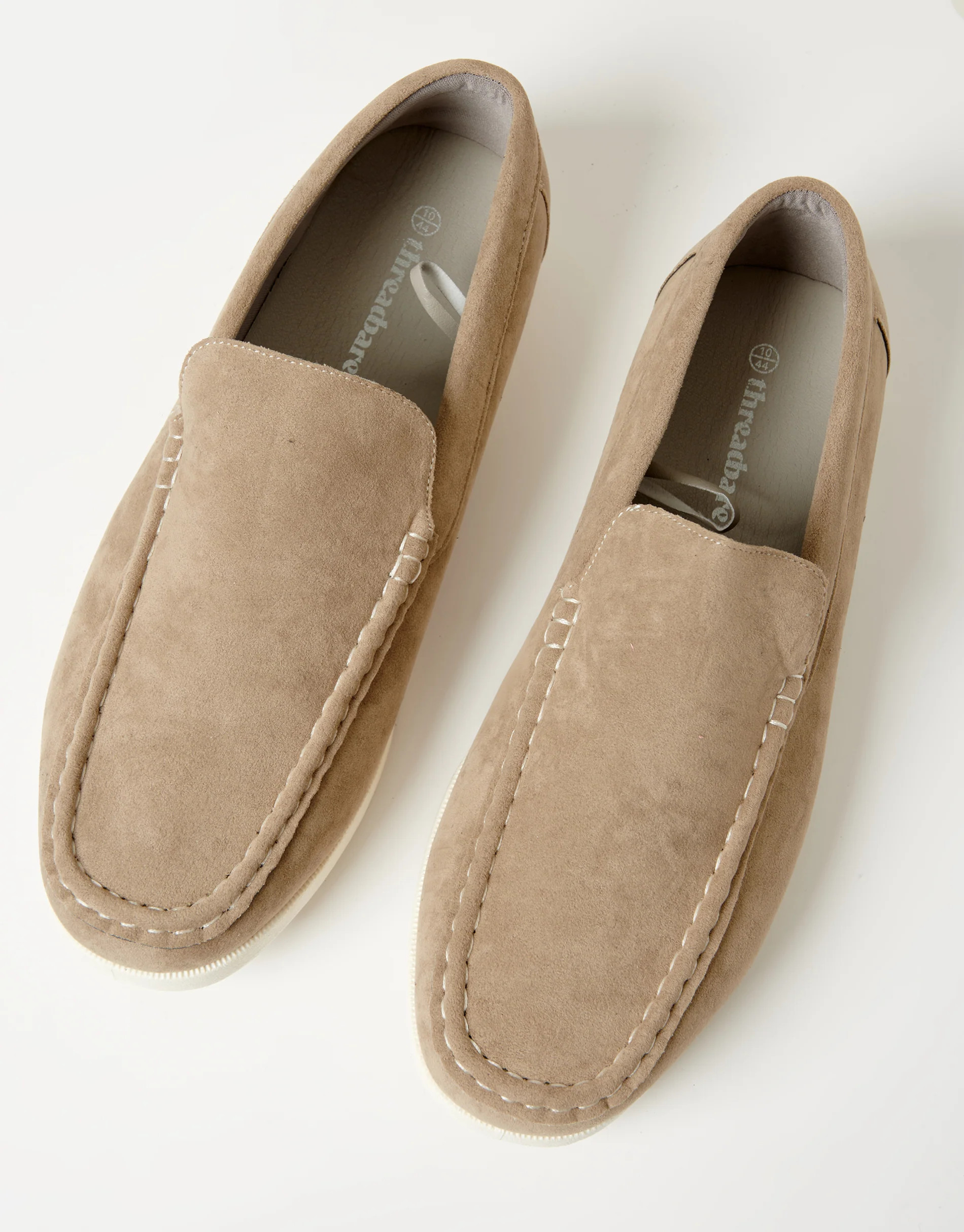 Faux Suede Slip On Loafers in Stone | Threadbare UK
