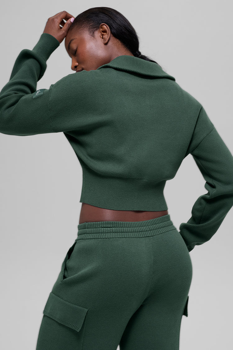Scholar Knit Cropped Full Zip Jacket - Clover Green | Alo Yoga (US)