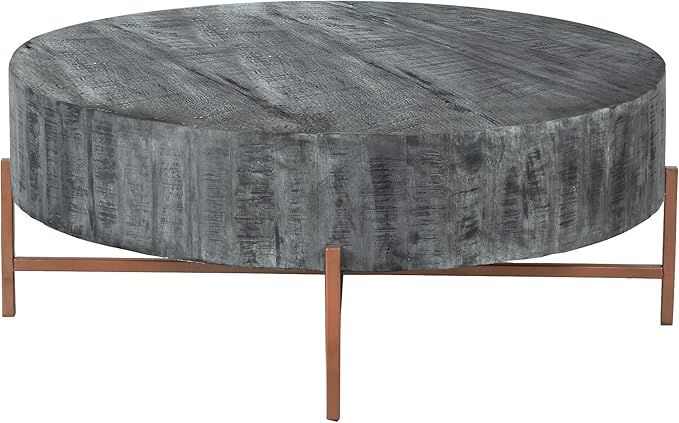Tup The Urban Port 40 Inch Round Wooden Coffee Table with Cross Metal Base Support, Gray and Brow... | Amazon (US)