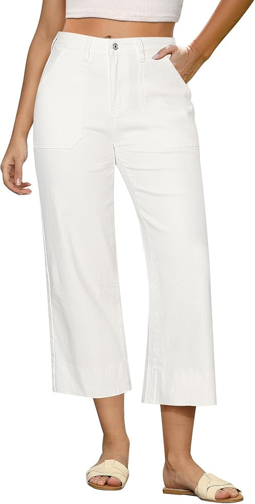 GRAPENT Capri Jeans for Women High Waisted Wide Leg Trendy Strechy Loose Straight Cropped Denim J... | Amazon (US)