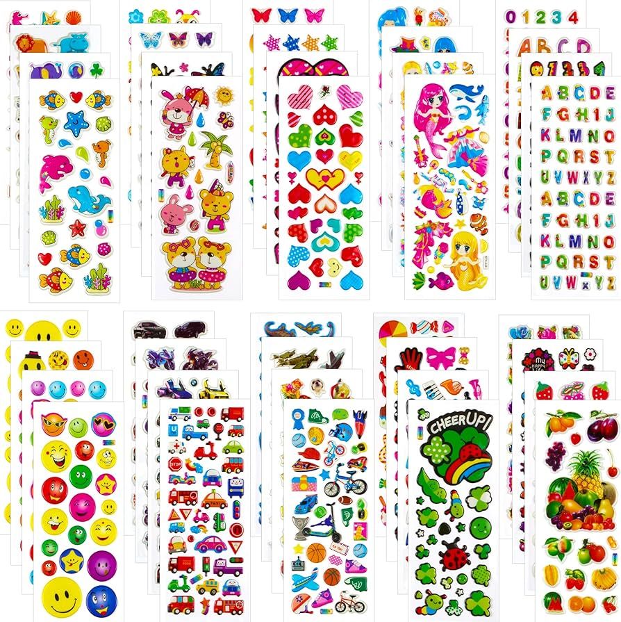Stickers for Kids Sticker Sheets - MoCeYa 40 Different Sheets of Stickers 1200 Pcs Puffy Stickers... | Amazon (US)