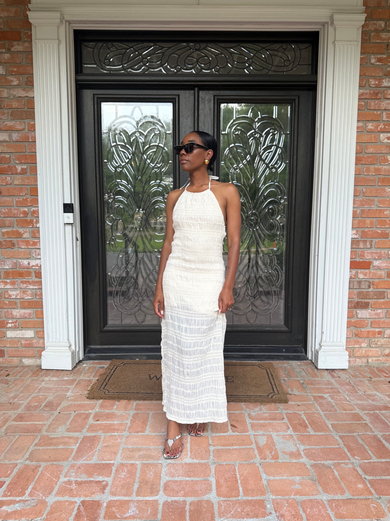Cream ruched halter dress and snake skin print kitten heels - summer sandals 

#LTKPetite #LTKStyleTip #LTKShoeCrush