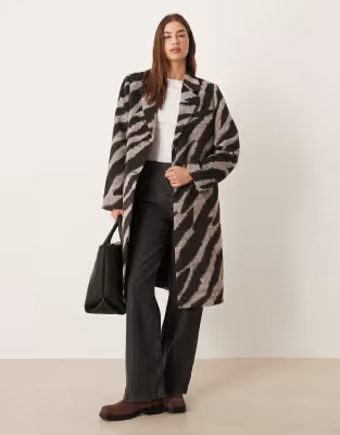 VILA zebra print formal coat in black and cream | ASOS | ASOS (Global)