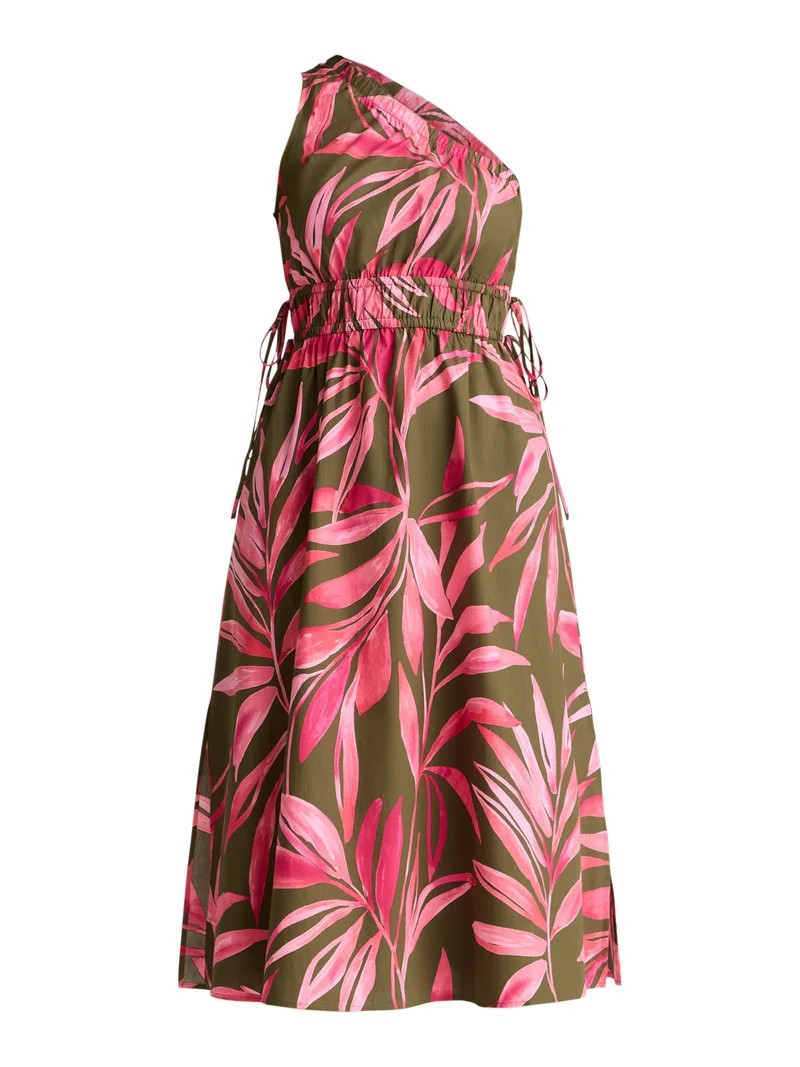 Time and Tru Women's One Shoulder Cotton Midi Dress, Sizes XS-XXXL | Walmart (US)