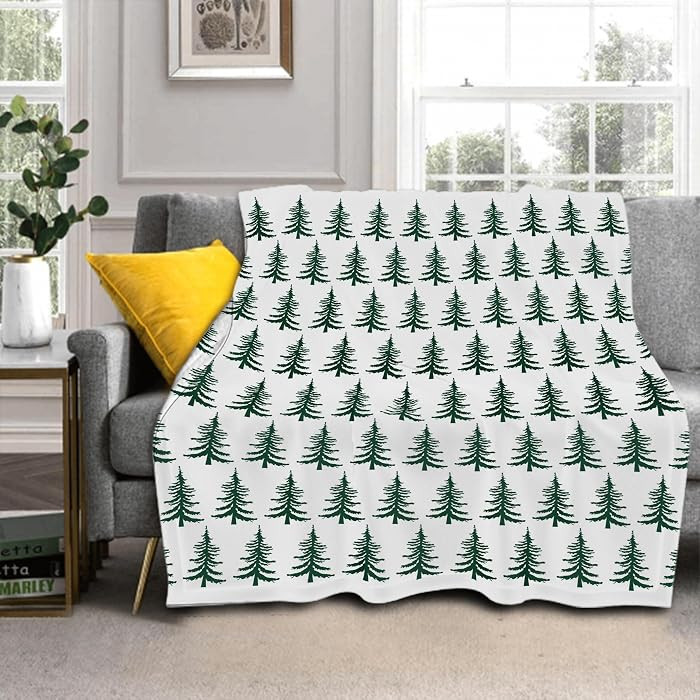 Forest Green and White Christmas Blanket 60"x50" Xmas Tree Pattern Design Print Throw Blanket Lig... | Amazon (US)