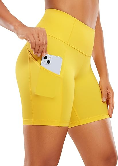 CRZ YOGA Women's Naked Feeling Light Running Shorts 6 Inches - High Waisted Gym Biker Compression... | Amazon (US)