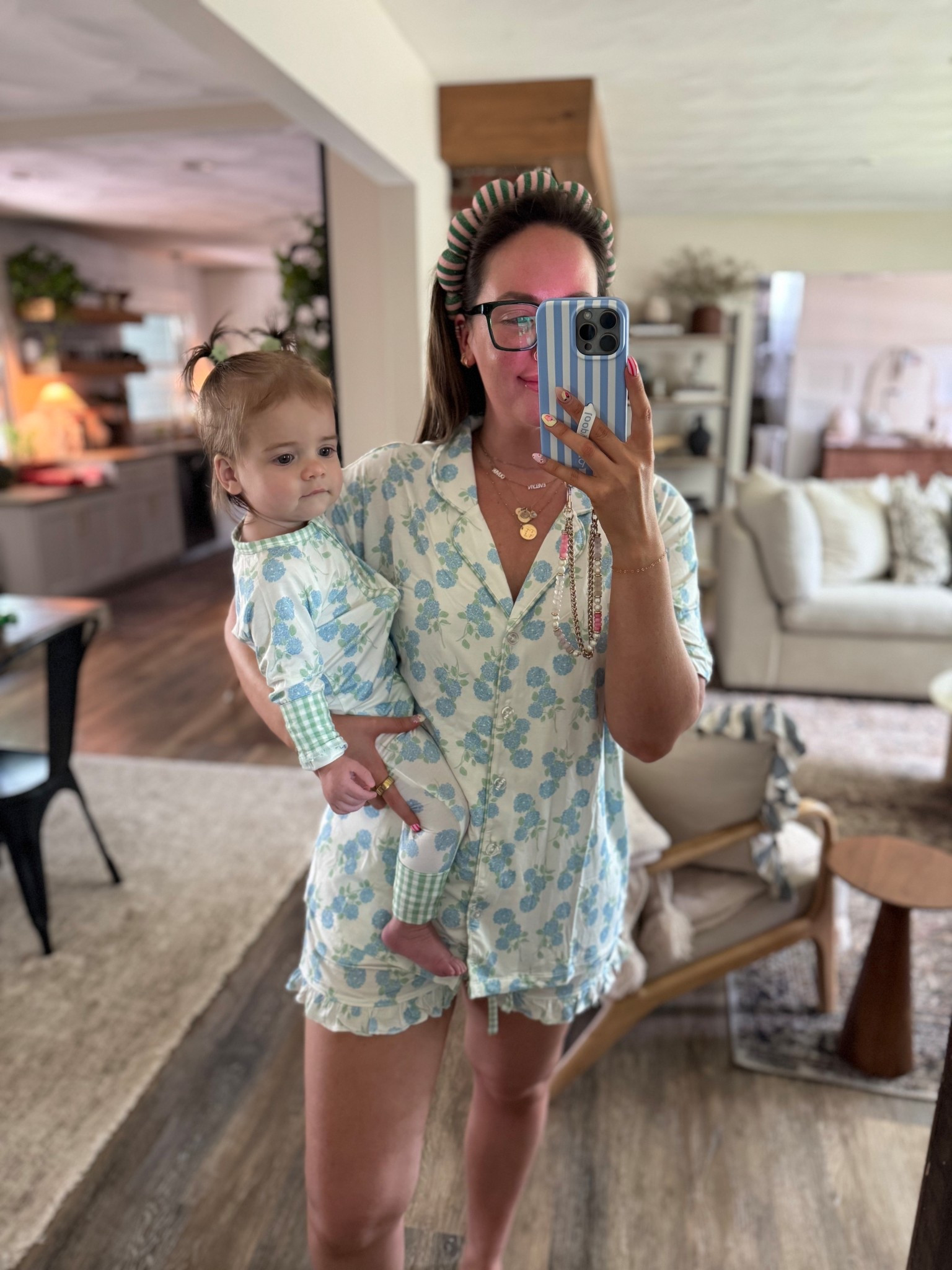 Better shot of our pajamas 🩵 literally love the hydrangeas print with the gingham. This pair was screaming our name 💘 

IMJ, in my jammers, bamboo pajamas, mommy and me, mama and me matching, matching pajama sets 

#LTKSeasonal #LTKFindsUnder100 #LTKFamily