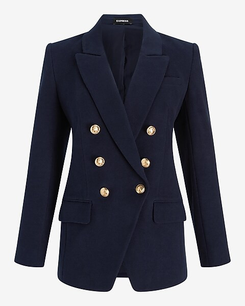 Flannel Knit Peak Lapel Double Breasted Blazer | Express